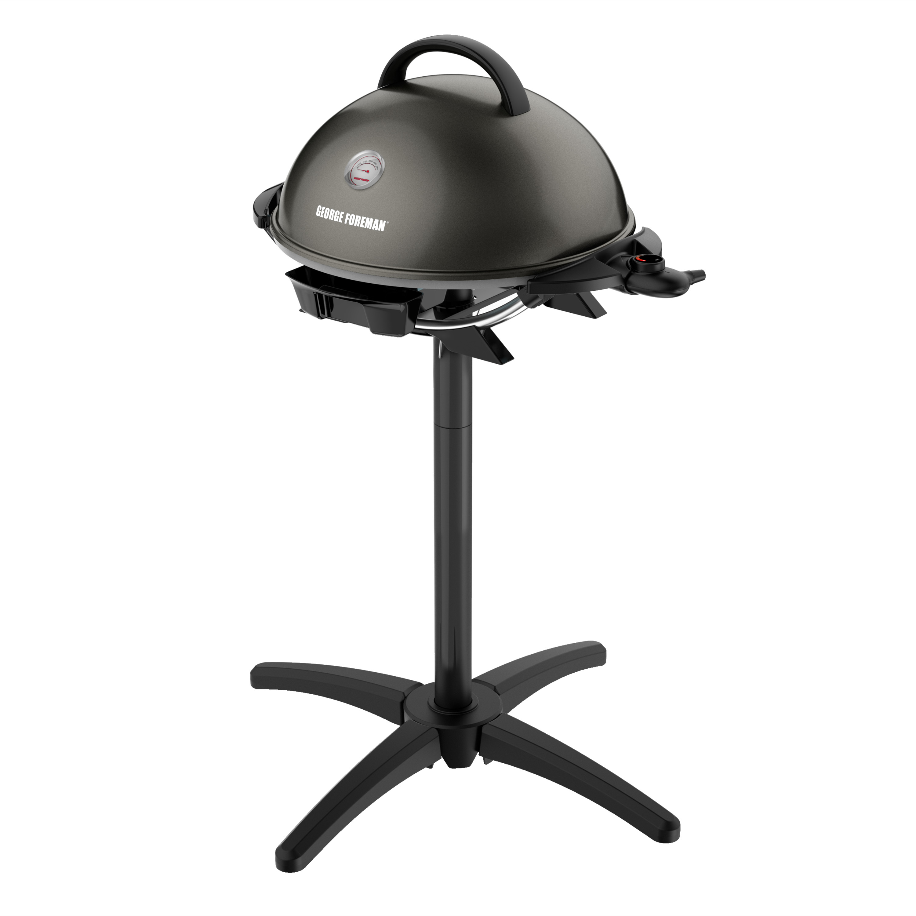 Indoor Outdoor 15 Serving Domed Electric Grill with Ceramic Plates Bonus Grill Cover Gun Metal George Foreman